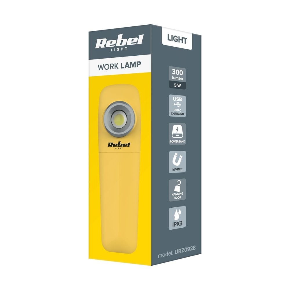 Lampa de lucru Rebel 5W COB, 300 lm, USB-C, 167x48x31mm — imaginea 5