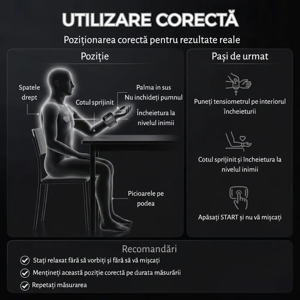 Tensiometru pentru incheietura mainii, ecran tactil, automat, precizie ridicata, negru