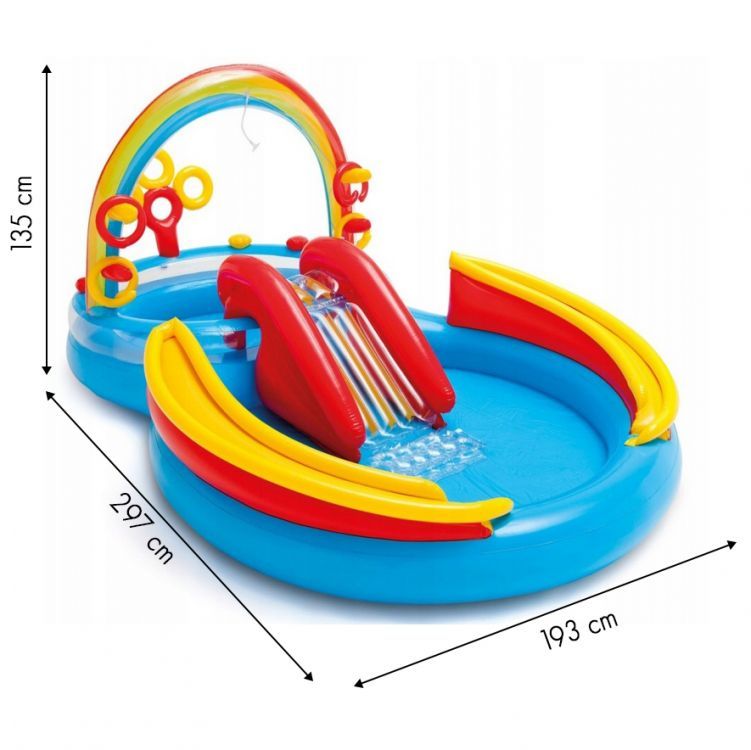 Piscina gonflabila copii Intex 57453 Rainbow, 2 bazine, tobogan si jocuri interactive KID402499