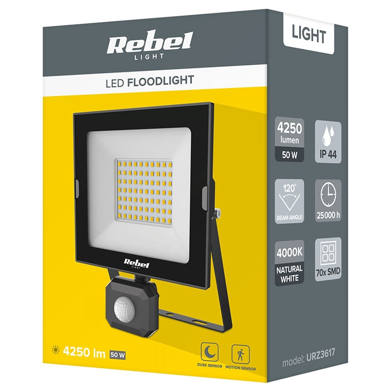 Proiector LED Rebel cu senzor de miscare, 50W, 4250lm, lumina neutra, 4000K, IP65 — imaginea 4