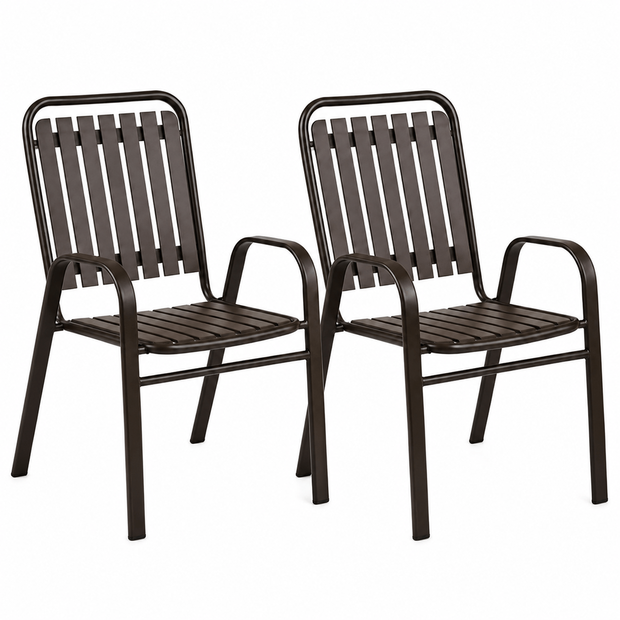 Set 2 scaune de gradina cu brate, PP si cadru metalic, 56x63x89 cm, maro — imaginea 19