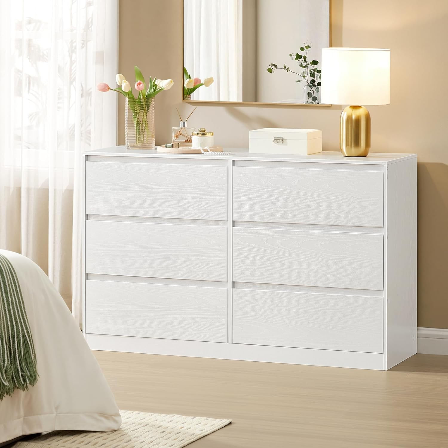 Comoda cu 6 sertare, design modern minimalist, PAL si MDF, 119x40x75 cm, alb — imaginea 3