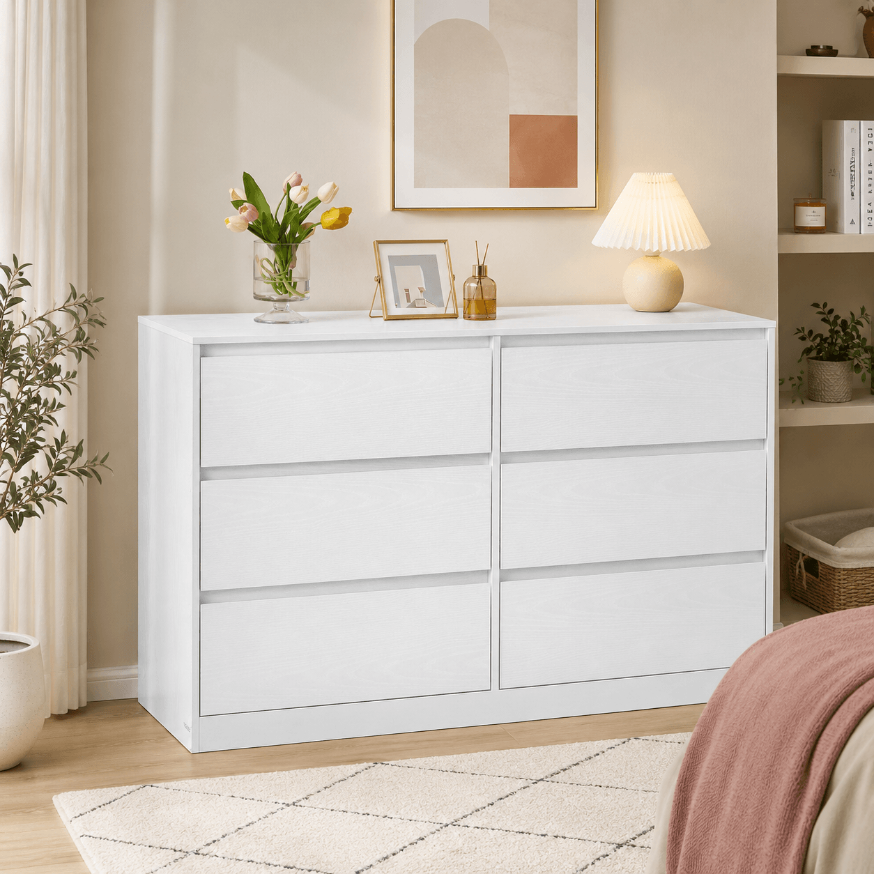 Comoda cu 6 sertare, design modern minimalist, PAL si MDF, 119x40x75 cm, alb — imaginea 6