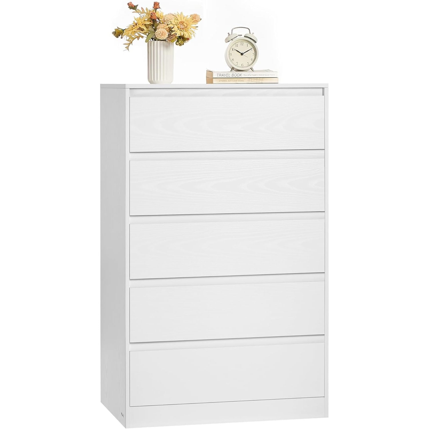 Comoda cu 5 sertare, design modern minimalist, PAL si MDF, 60x40x97 cm, alb — imaginea 4