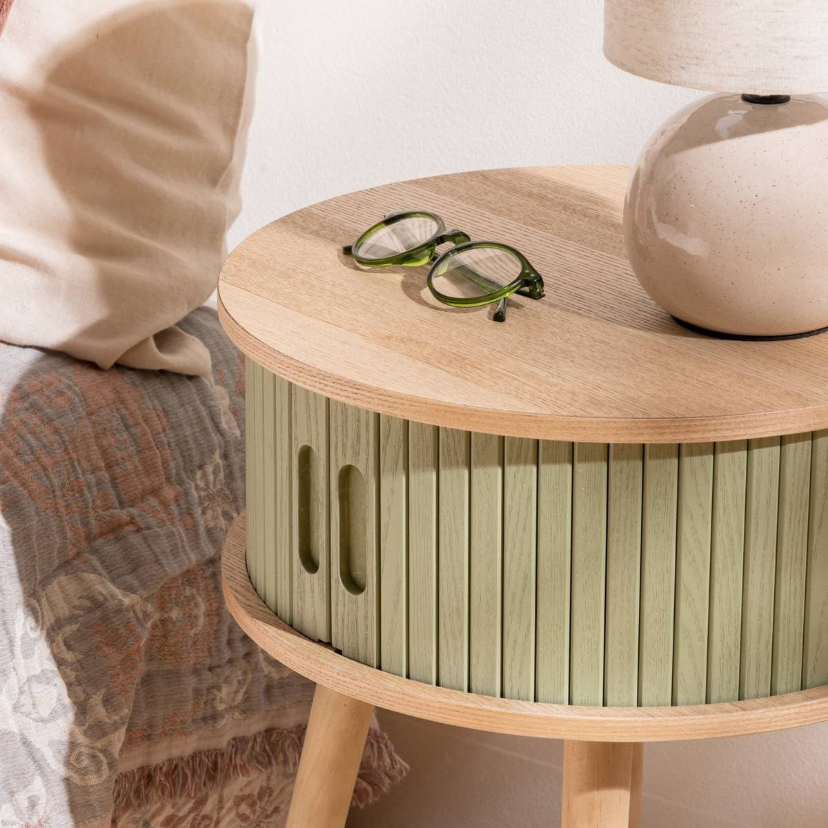 Noptiera rotunda Nysos cu 2 usi glisante si raft interior, 40x54 cm, verde — imaginea 8