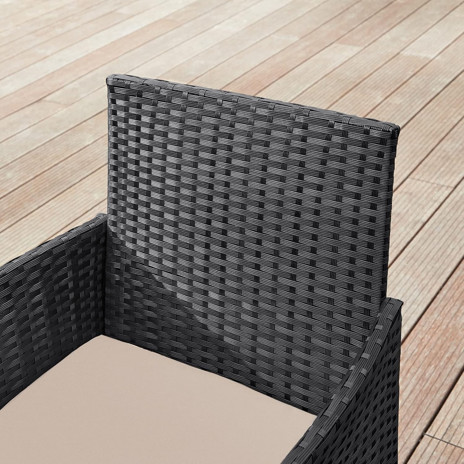 Set mobilier gradina 4 locuri, canapea, 2 scaune si masa cu sticla, ratan PE, negru — imaginea 5