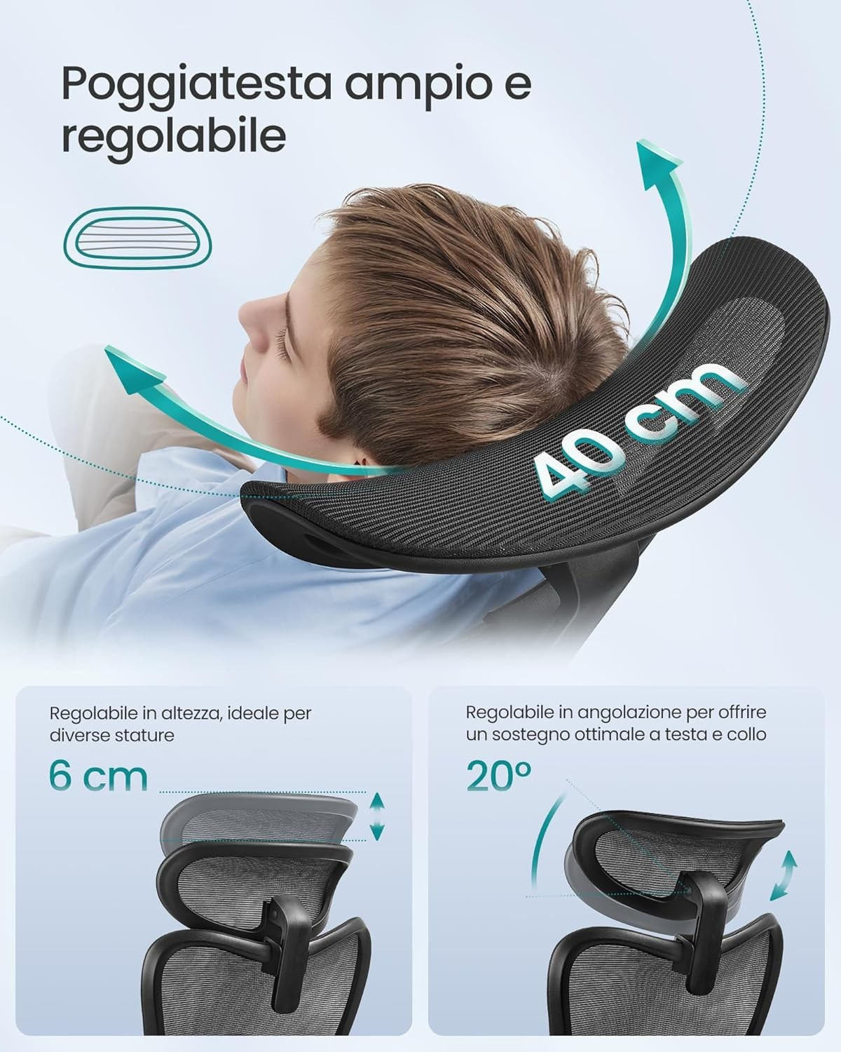 Scaun de birou ergonomic cu tetiera reglabila, suport lombar ajustabil, maxim 150 kg, 70x70x113-130 cm, negru — imaginea 6