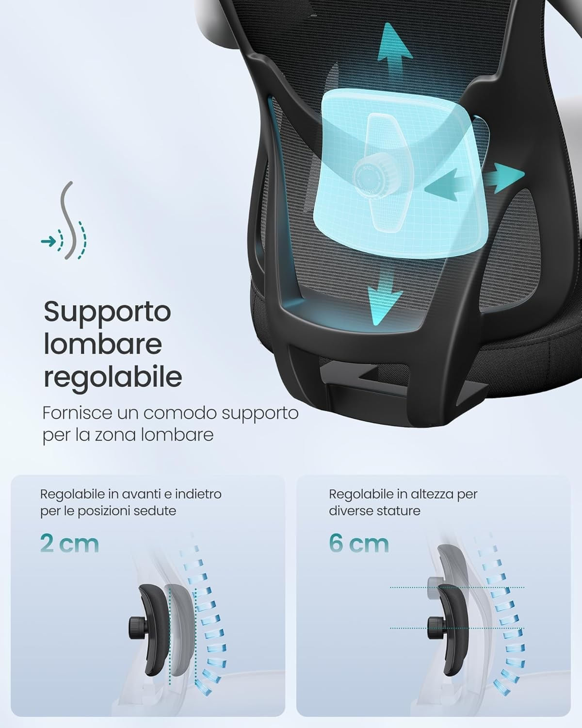Scaun de birou ergonomic cu tetiera reglabila, suport lombar ajustabil, maxim 150 kg, 70x70x113-130 cm, negru — imaginea 7