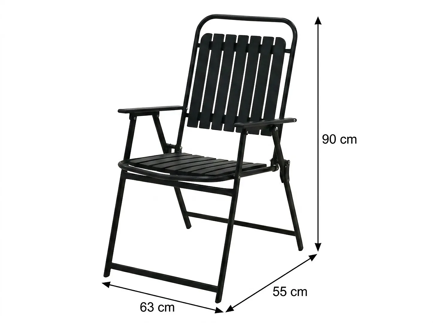 Scaun gradina pliabil cu cadru metalic si sezut PP, maxim 110 kg, 63x55x90 cm, negru — imaginea 7