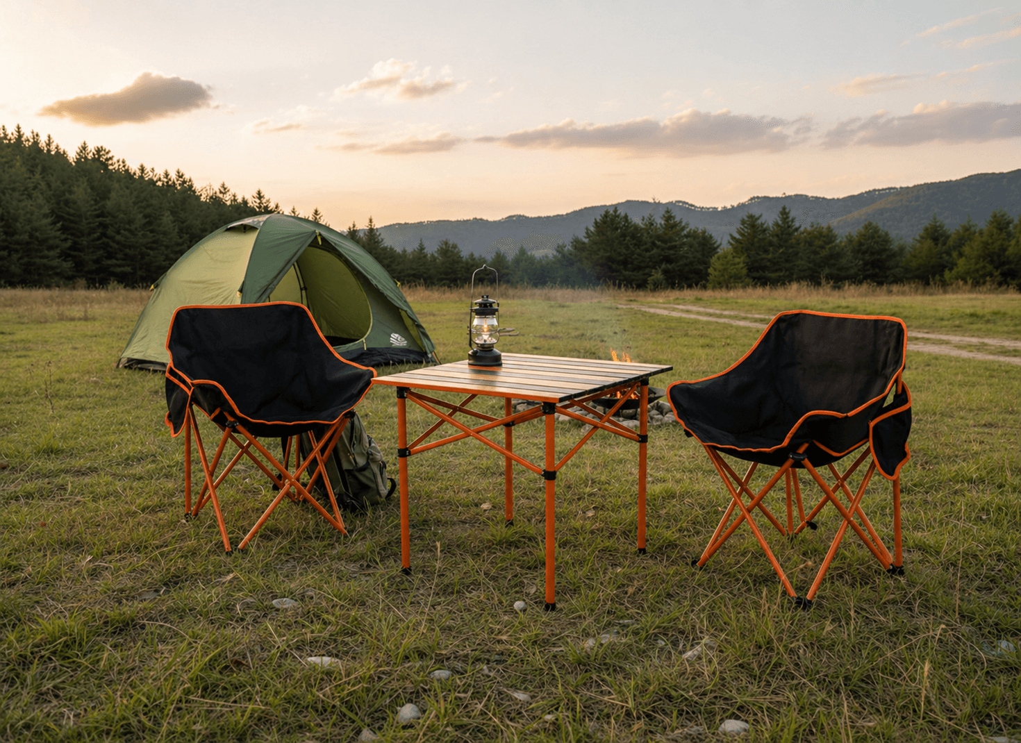 Set camping pliabil masa si 2 scaune, cadru otel, material Oxford 600D, 55x47x66 cm, negru — imaginea 9
