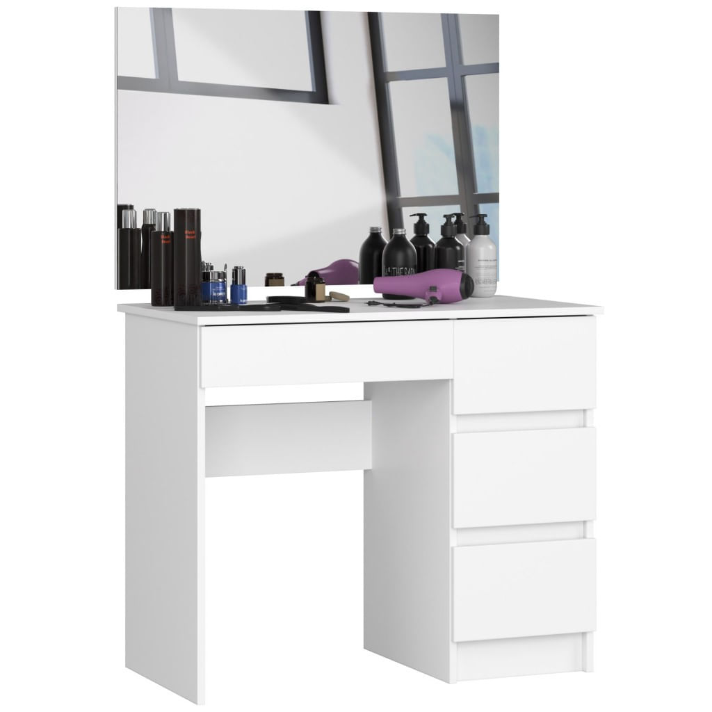 Masa de toaleta si machiaj Dreapta, cu oglinda mare, 4 sertare, PAL laminat 16 mm, 90x50x142 cm, alb — imaginea 3