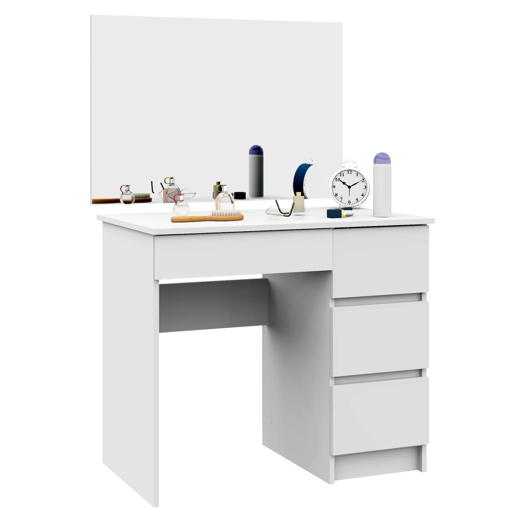 Masa de toaleta si machiaj Dreapta, cu oglinda mare, 4 sertare, PAL laminat 16 mm, 90x50x142 cm, alb — imaginea 4