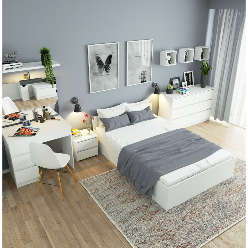 Masa de toaleta si machiaj Dreapta, cu oglinda mare, 4 sertare, PAL laminat 16 mm, 90x50x142 cm, alb — imaginea 6