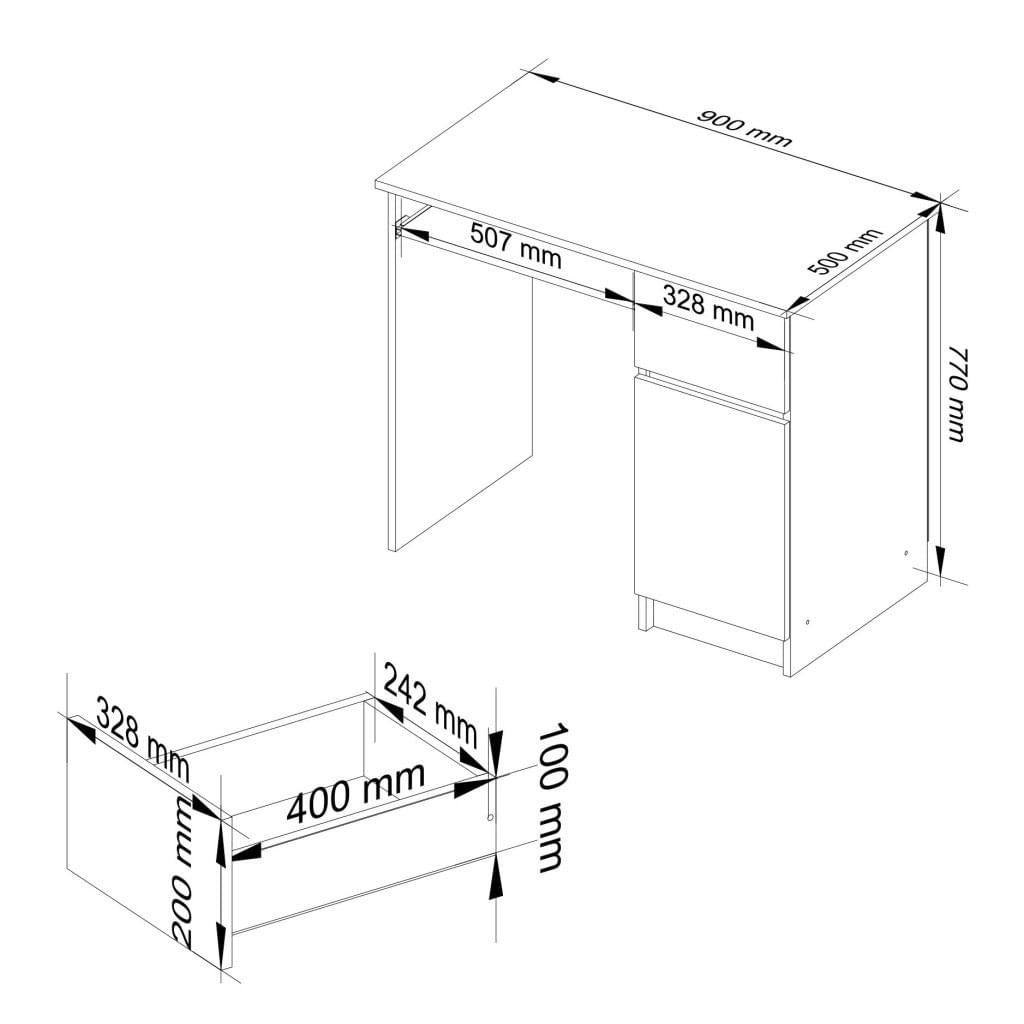 Birou computer PIKSEL, cu sertar, dulap si raft pentru tastatura, dreapta, 90x50x77 cm, stejar artisan — imaginea 2