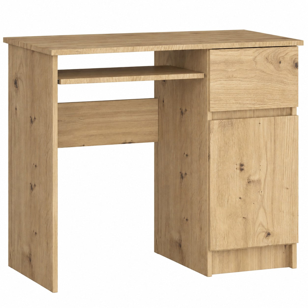 Birou computer PIKSEL, cu sertar, dulap si raft pentru tastatura, dreapta, 90x50x77 cm, stejar artisan — imaginea 4