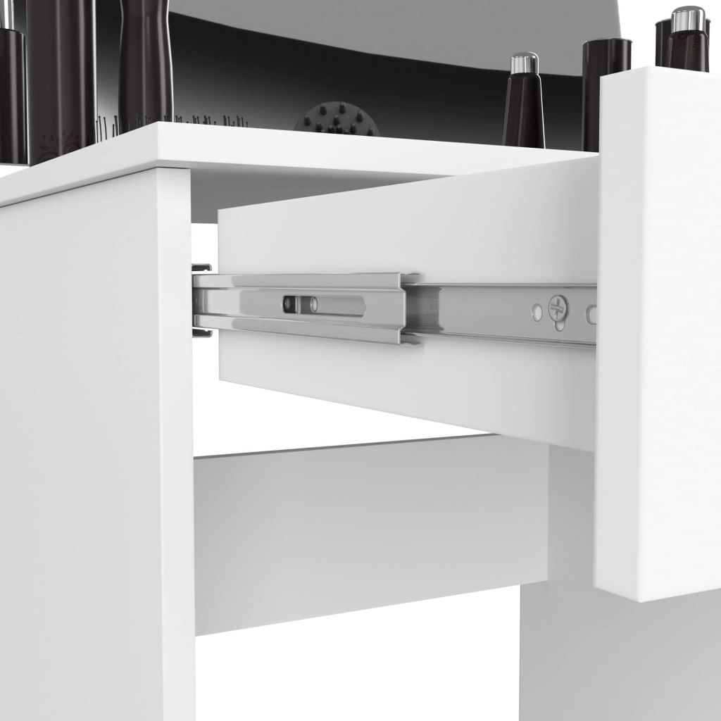 Masa de toaleta si machiaj cu oglinda mare, 2 sertare si dulap, PAL laminat 16 mm, 90x50x142 cm, alba — imaginea 3