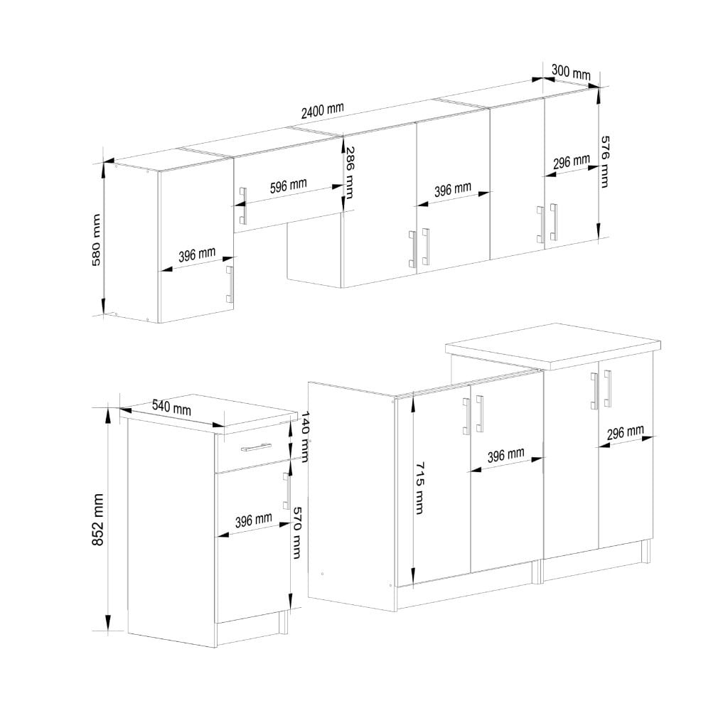 Set mobila bucatarie Lima 240 cm, cu blat alb, PAL laminat, 7 corpuri, 240x45x203 cm, stejar sonoma — imaginea 3