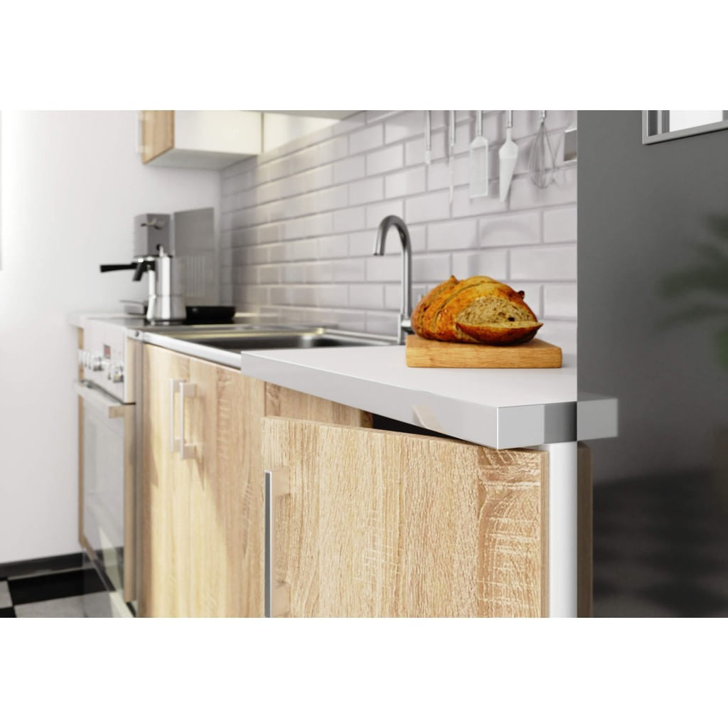 Set mobila bucatarie Lima 240 cm, cu blat alb, PAL laminat, 7 corpuri, 240x45x203 cm, stejar sonoma — imaginea 4