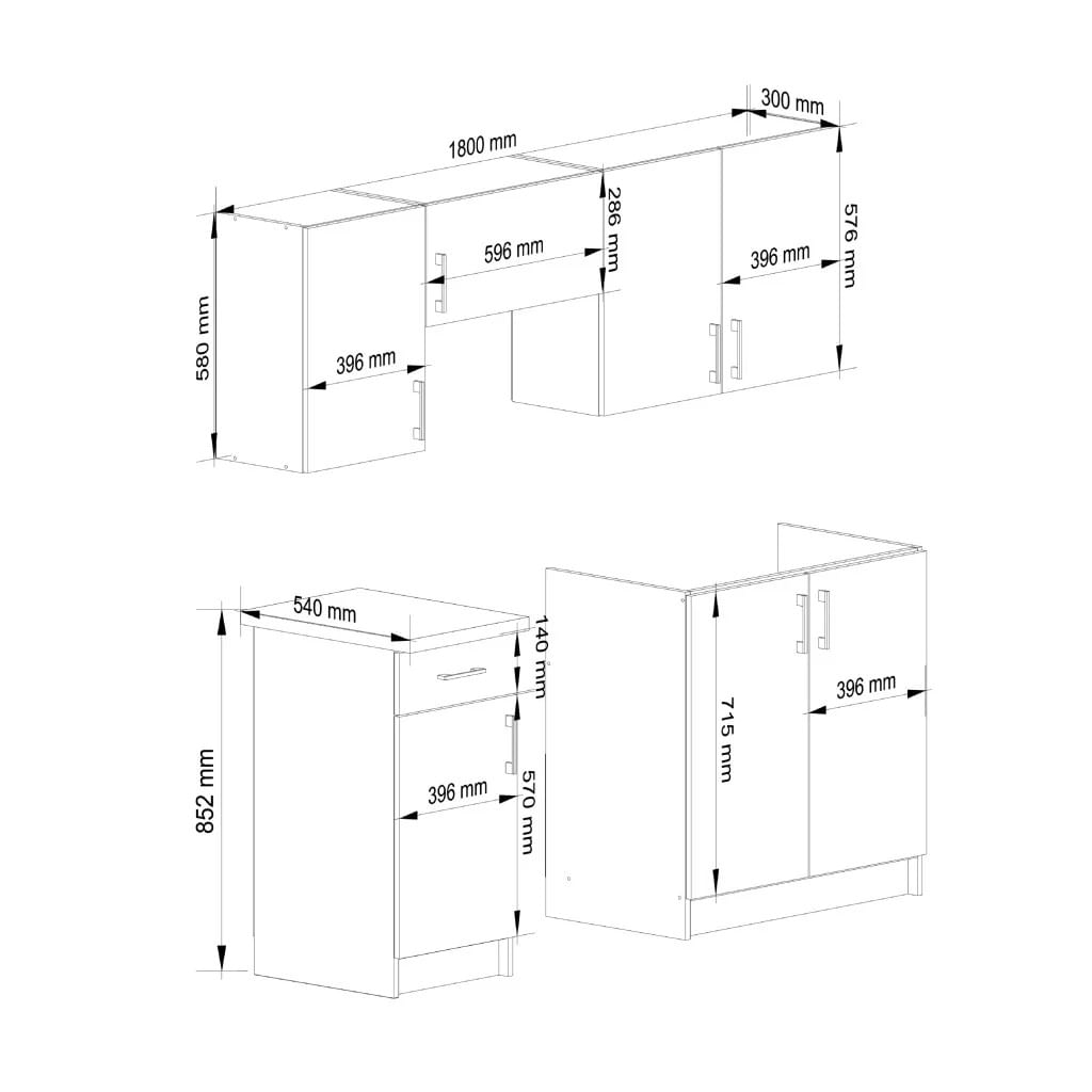 Set mobila bucatarie Lima 180 cm, cu blat alb, PAL laminat, 5 corpuri, 180x45x203 cm, stejar sonoma — imaginea 4