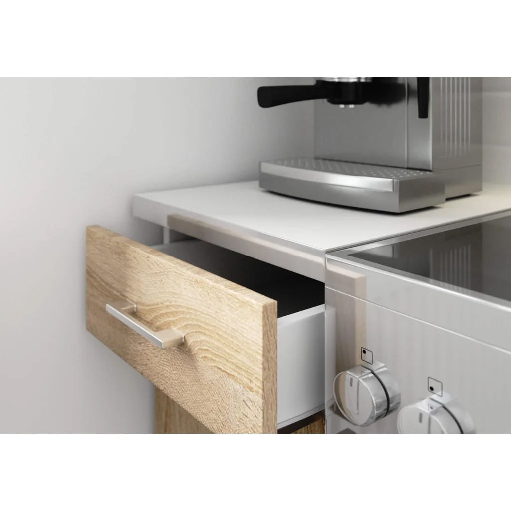 Set mobila bucatarie Lima 180 cm, cu blat alb, PAL laminat, 5 corpuri, 180x45x203 cm, stejar sonoma — imaginea 5