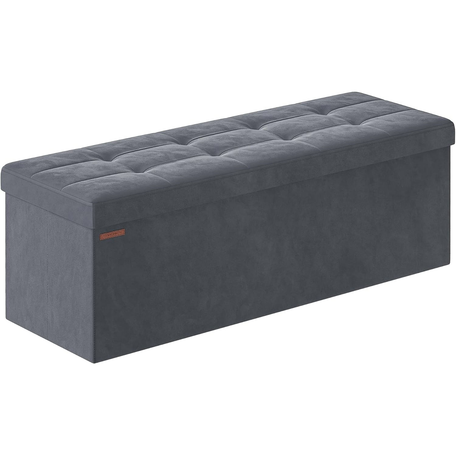 Bancuta pliabila cu spatiu de depozitare, catifea matlasata, 38x110x38 cm, capacitate 300 kg, gri — imaginea 2