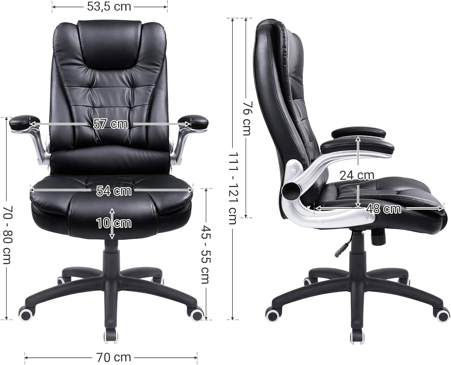 Scaun de birou ergonomic cu tetiera, spatar inalt, brate rabatabile, maxim 150 kg, 76x70x(111-121) cm, negru — imaginea 2