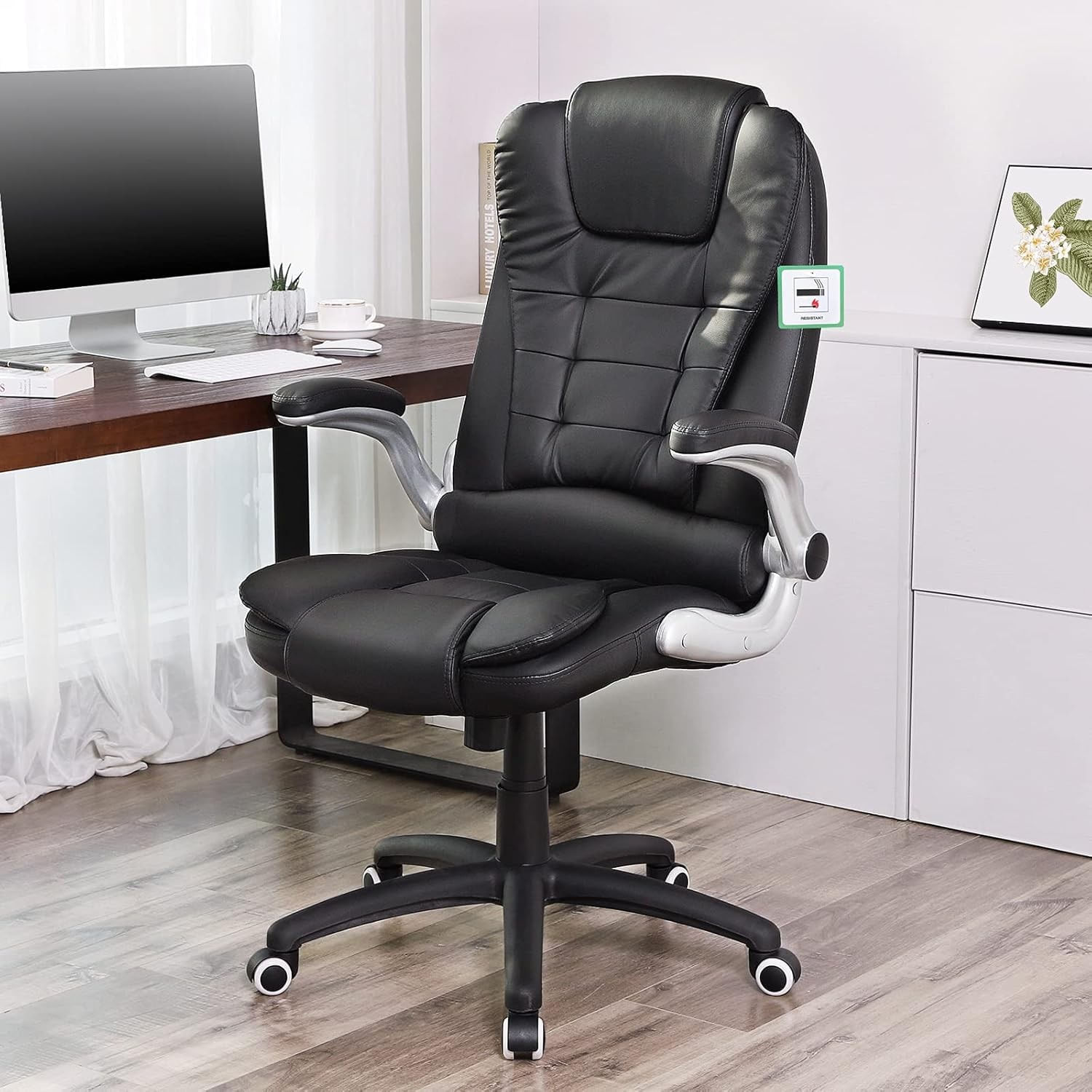 Scaun de birou ergonomic cu tetiera, spatar inalt, brate rabatabile, maxim 150 kg, 76x70x(111-121) cm, negru — imaginea 5