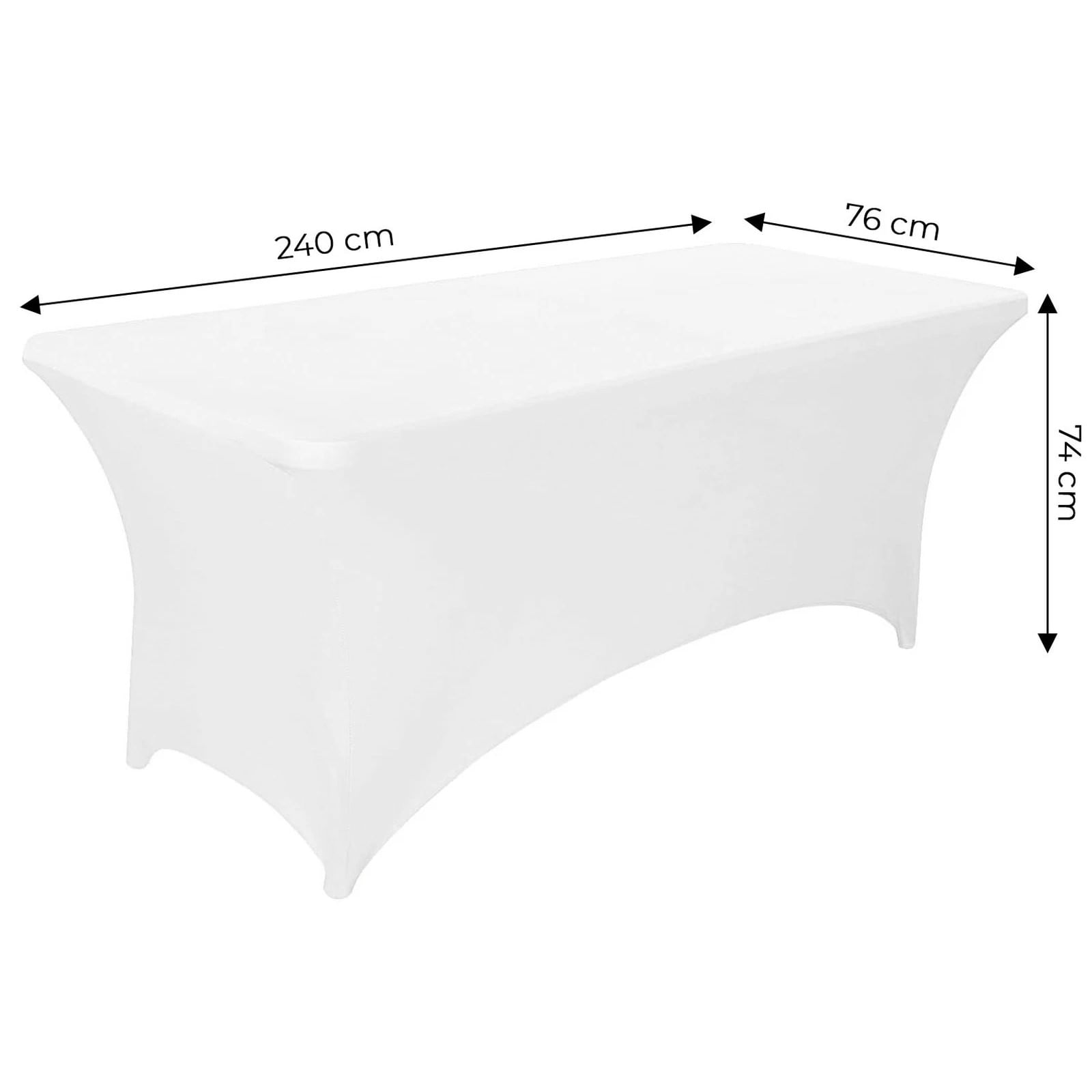 Husa elastica pentru masa gradina sau evenimente, poliester si spandex, 240x76x74 cm, alb — imaginea 2