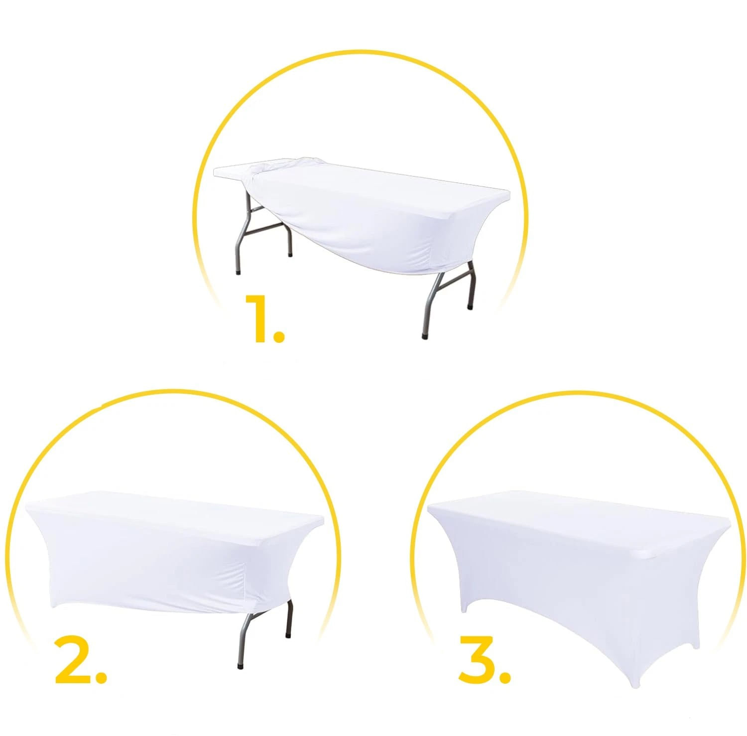 Husa elastica pentru masa gradina sau evenimente, poliester si spandex, 240x76x74 cm, alb — imaginea 5