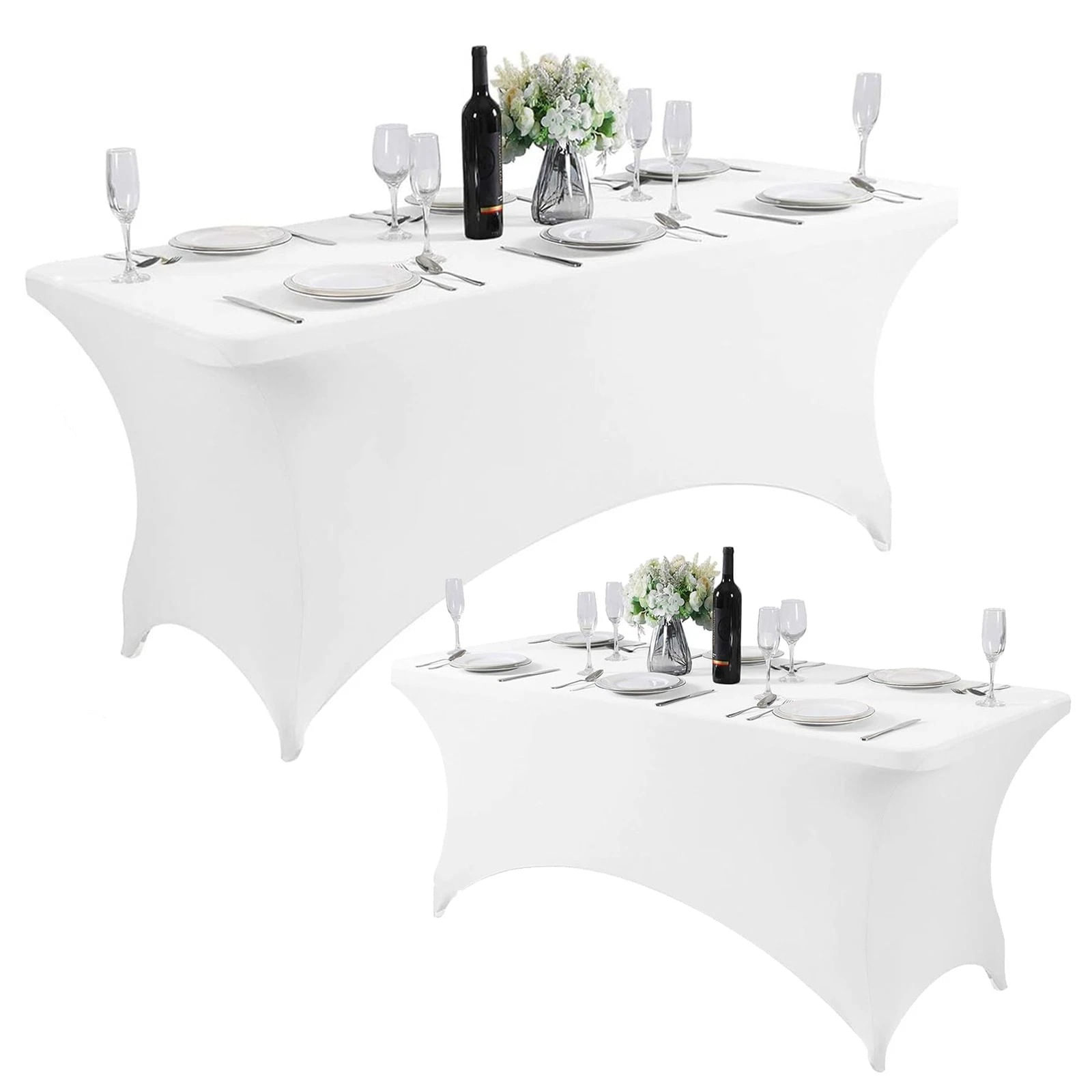 Husa elastica pentru masa gradina sau evenimente, poliester si spandex, 240x76x74 cm, alb — imaginea 8