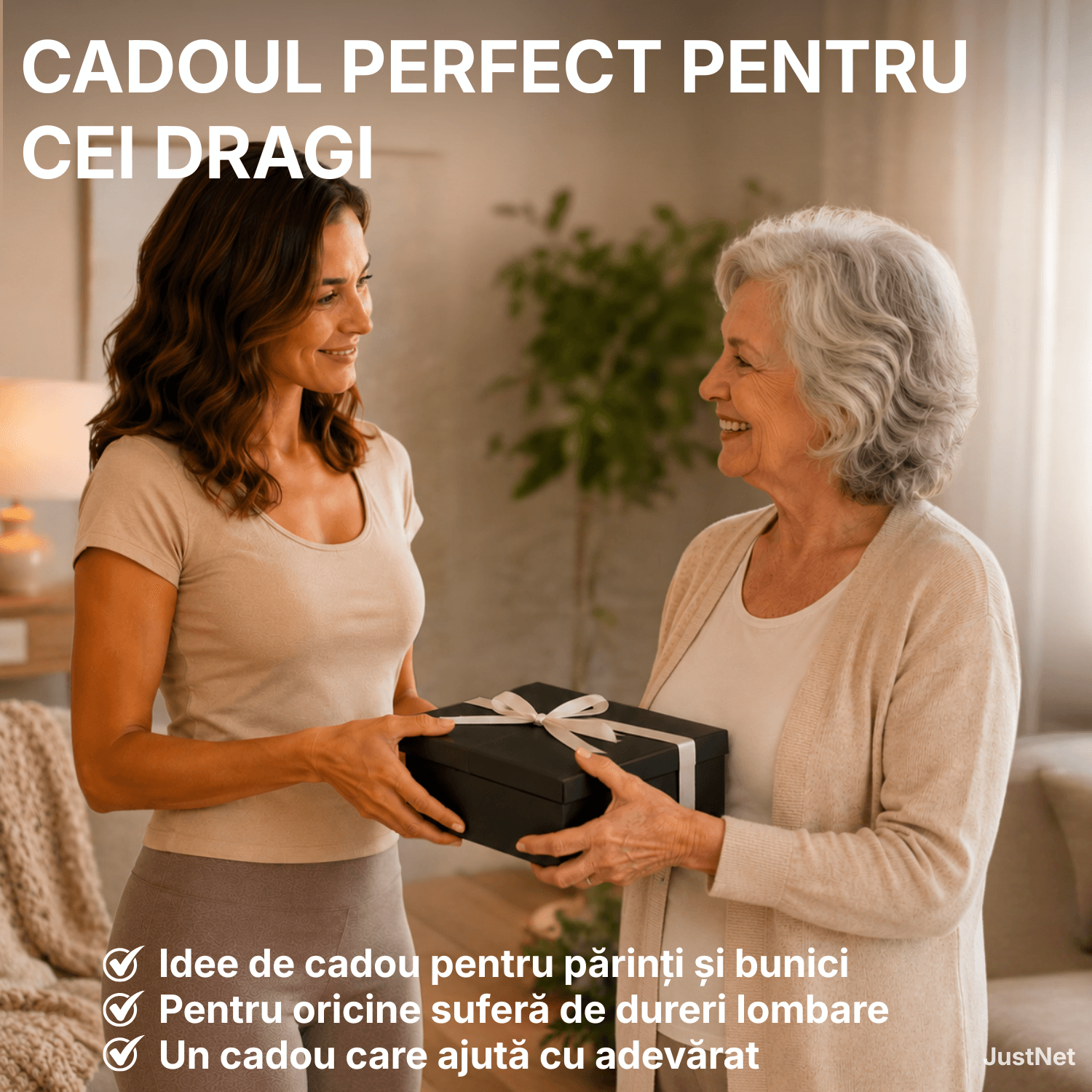 Centura masaj lombar si spate JustNet®, Wireless, Incalzire reglabila 45-65°C, Vibratii in 4 puncte, 5 intensitati masaj