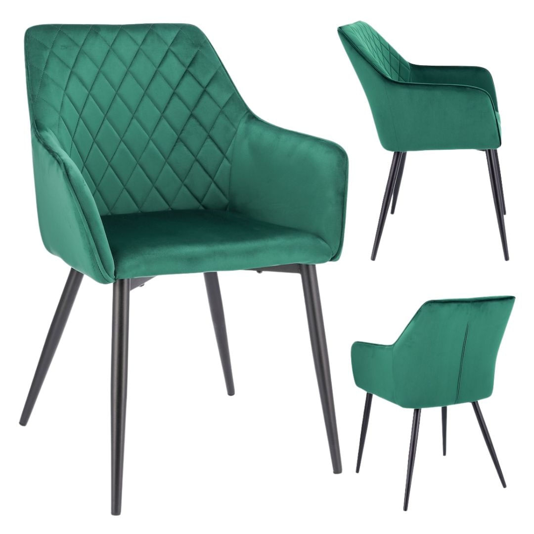 Scaun tapitat din catifea verde, APIS, cu picioare metalice – design modern, confortabil, brand Jumi — imaginea 6