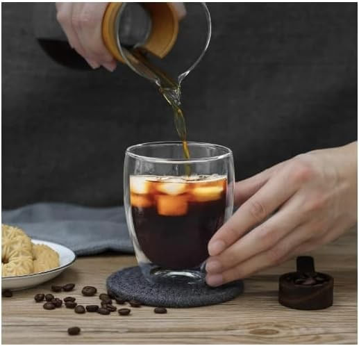 Set pahare 1 2 4 6 cu preti dubli pentru ceai si cafea din sticla termorezistenta transparenta, pereti dubli, 250 ml