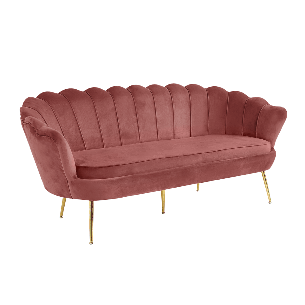 Canapea de lux 3 locuri tesatura de catifea roz / crom auriu stil Art-deco NOBLIN