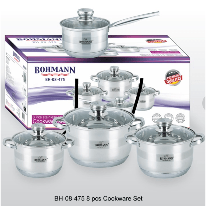 Set 8 piese oale Bohmann, otel inoxidabil, cu capac sticla, (1. 9L,2.6L,3.6L,5.5, L) — imaginea 2