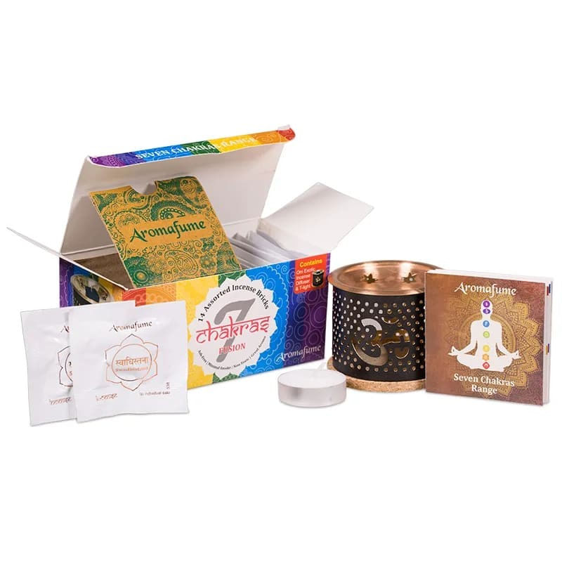 Set Aromadifuzor "7 Chakre" | Arzator pentru Blocuri de Tamaie Exotica | Pentru Curatarea Chakrelor