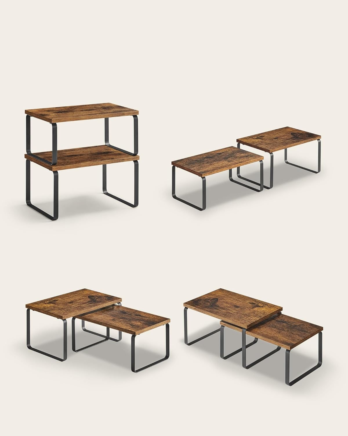 Raft organizator condimente extensibil set 2 bucati, metal si PAL, suprapozabil, 30x20x16 cm, maro rustic — imaginea 5