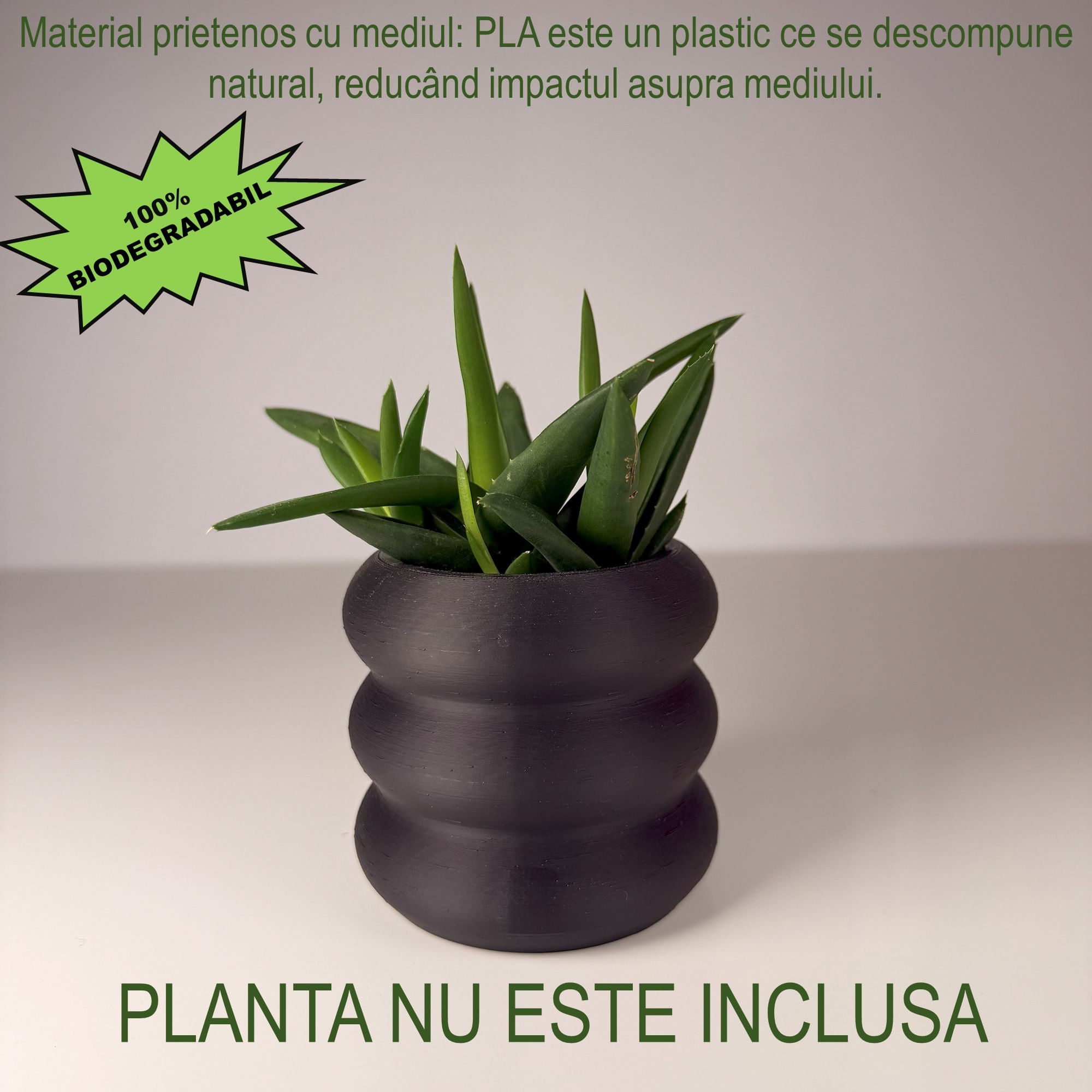 Ghiveci pentru plante mici (planta nu este inclusa), Diametru intern 6 cm, Negru — imaginea 2