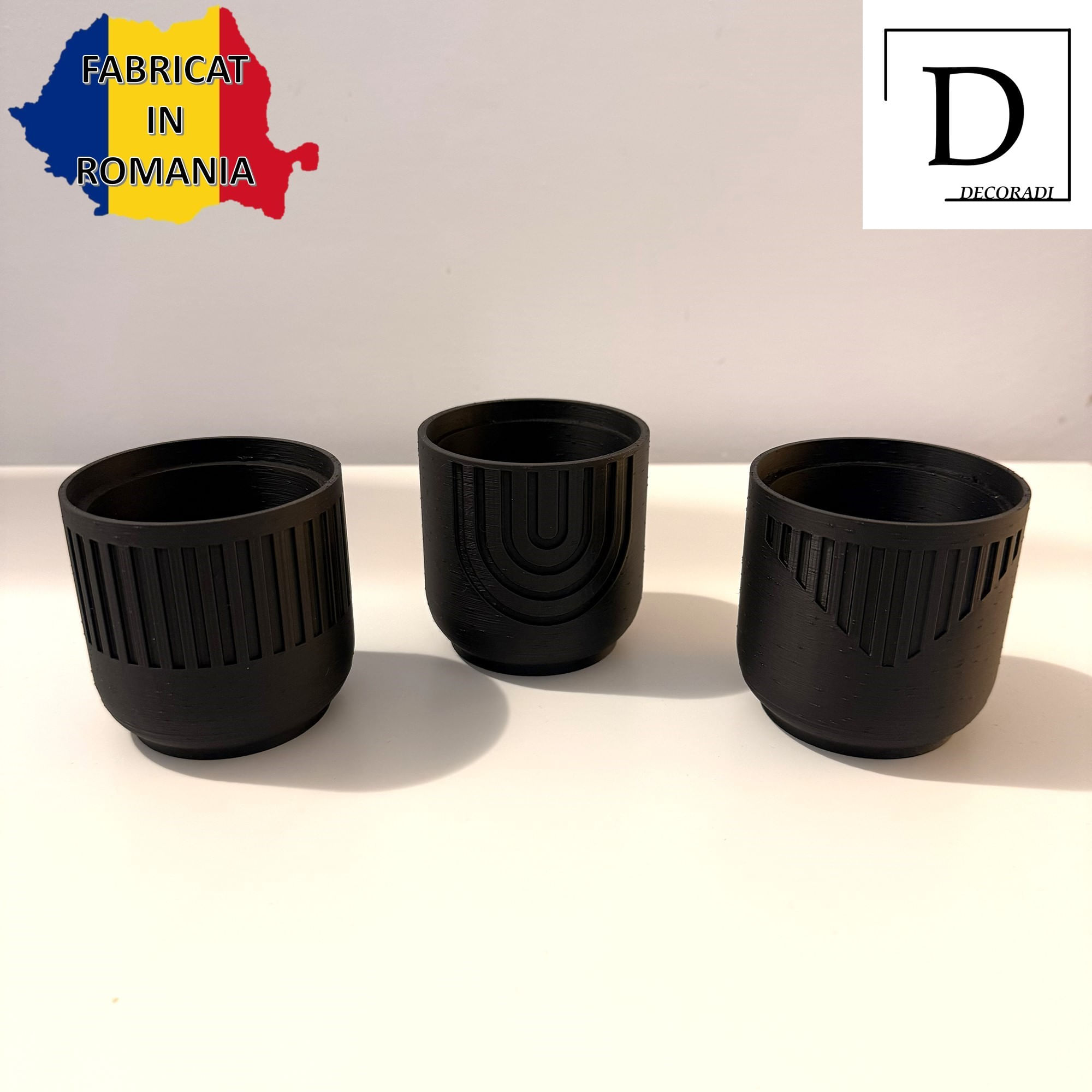 Set 3 Ghivece pentru plante mici (plantele nu sunt incluse), Diametru intern 6.5 cm, Negru — imaginea 3