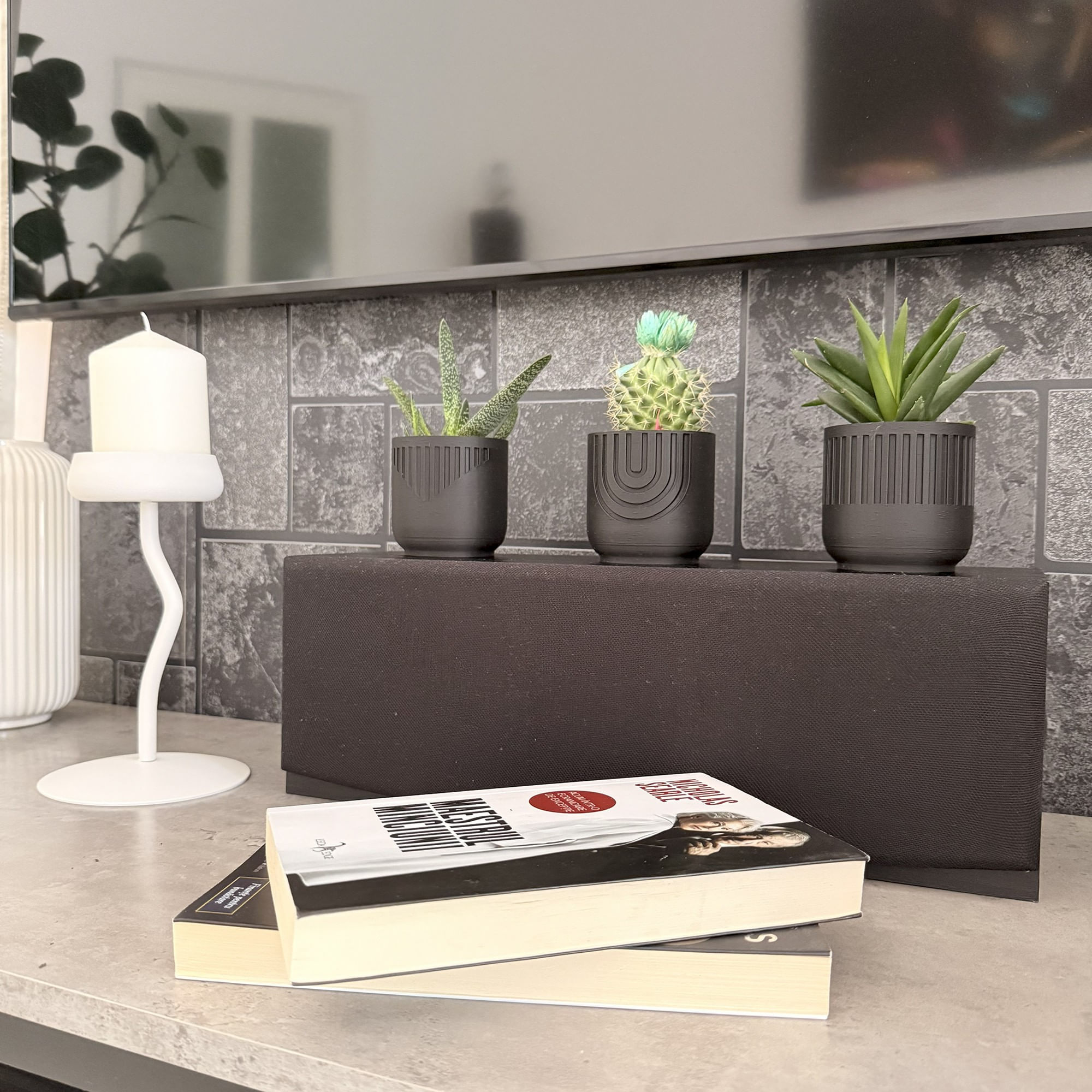 Set 3 Ghivece pentru plante mici (plantele nu sunt incluse), Diametru intern 6.5 cm, Negru — imaginea 6