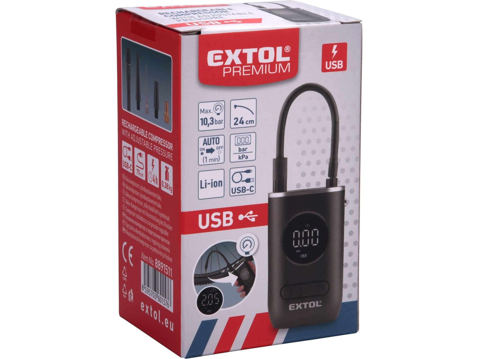 Compresor fara fir, EXTOL PREMIUM, 8891511, USB, 10,8bar — imaginea 13