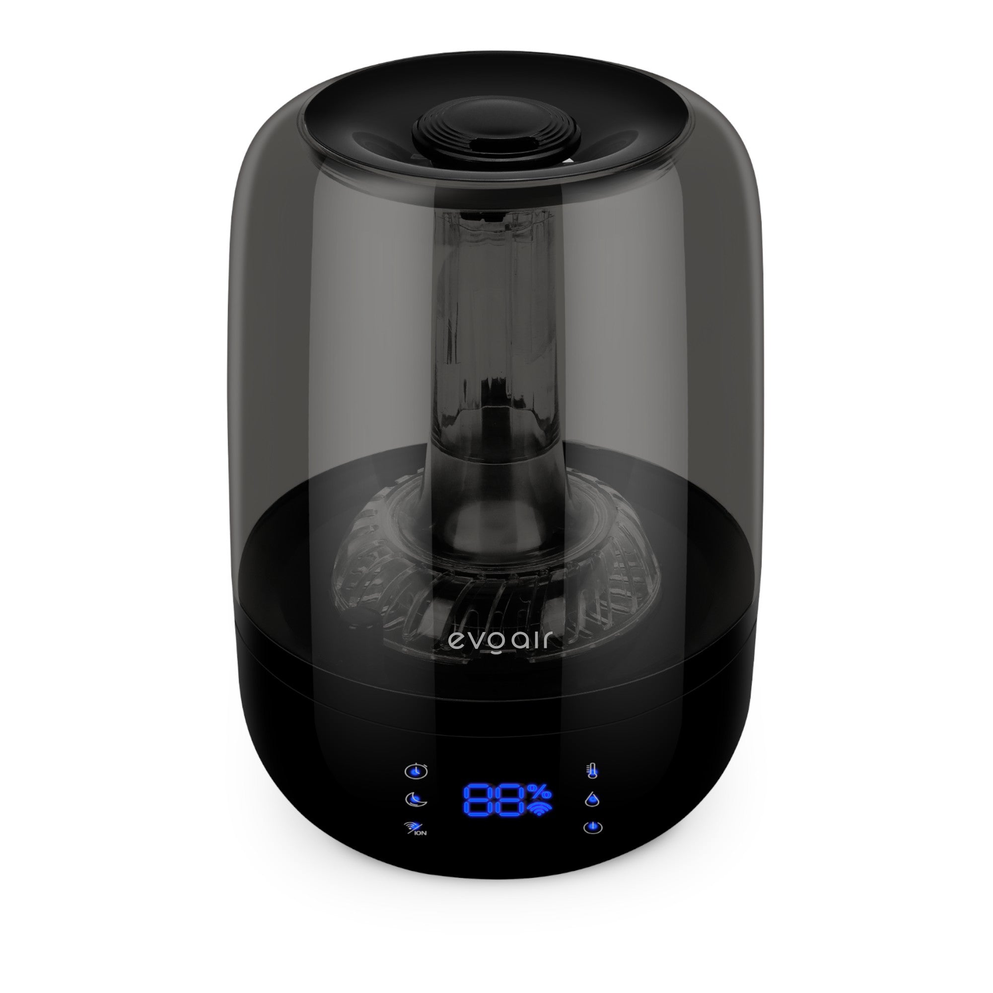 - Umidificator Evoair LUNO BLACK, Smart, Wifi, Rezervor 2.5L, Capacitate de umidificare 150 ml/h, Senzor umiditate, Autonomie 16 ore, Indicator umiditate și temperatură, Negru&Gri