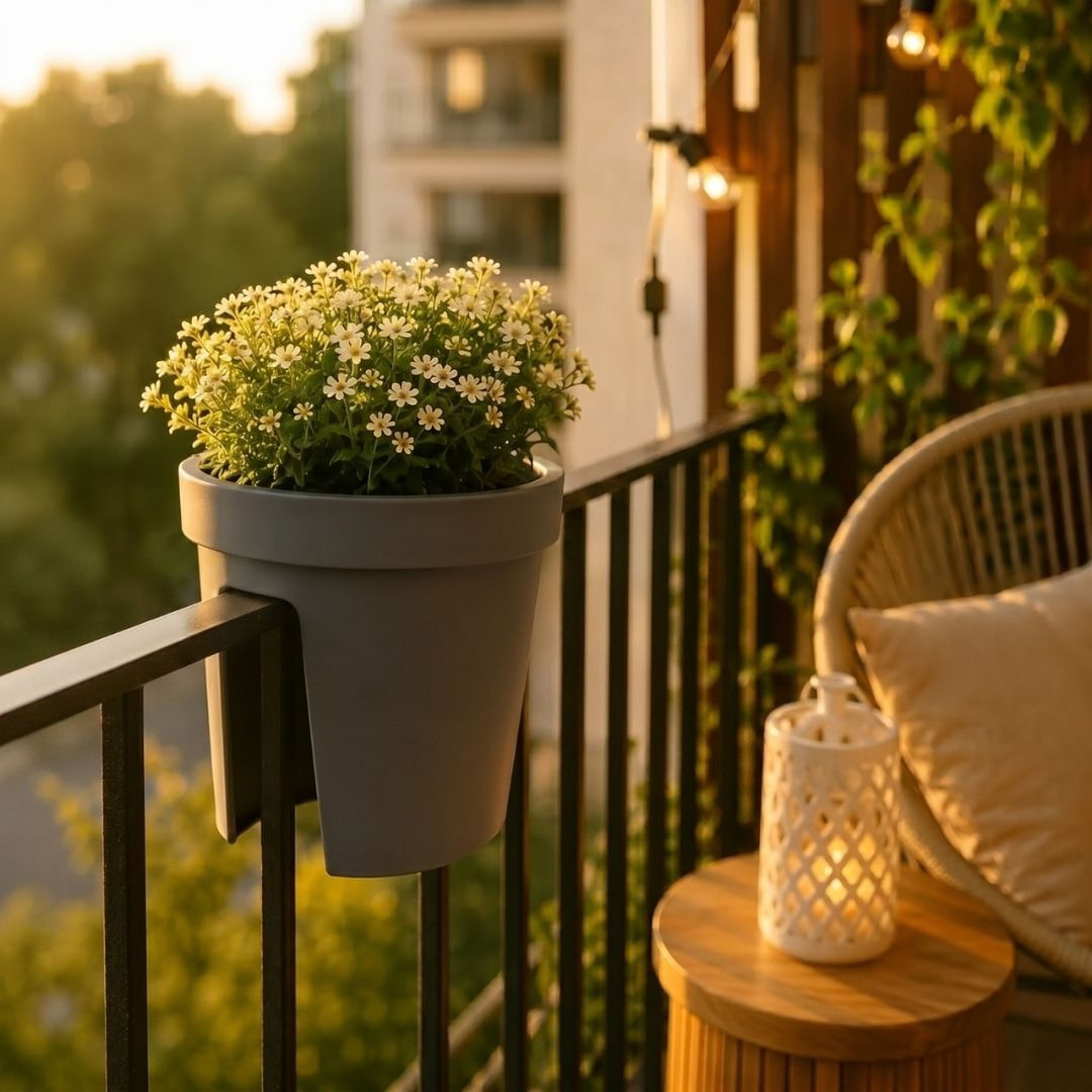 Ghiveci suspendat pentru balustrada, Flower Bridge, 28 x 25 cm, gri antracit, pentru balcon, terasa si gradina — imaginea 2
