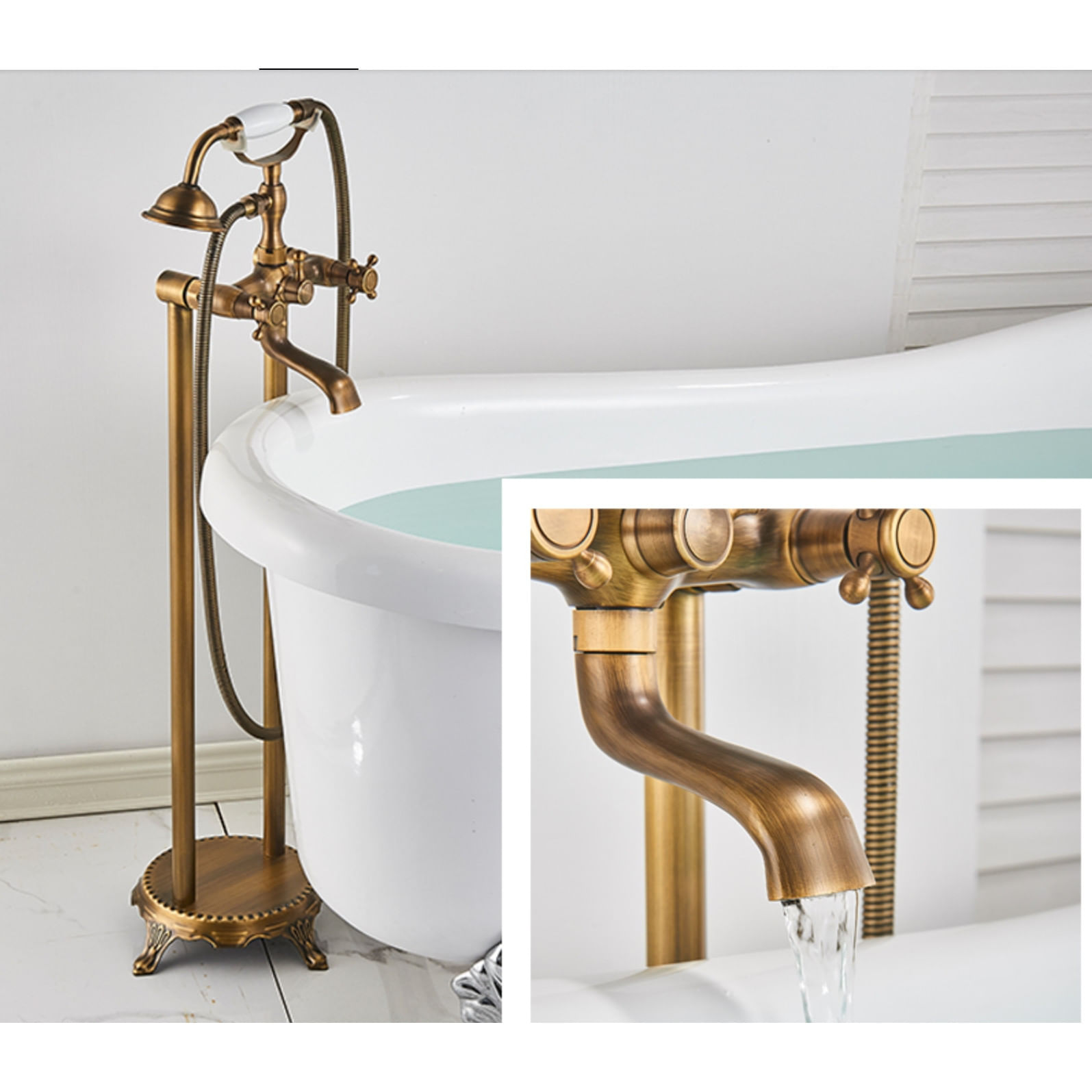 Baterie cada Free standing, Blackswan, Tip M40.2 ceramica alba, model bronz antichizat, dimensiune 100 cm — imaginea 2
