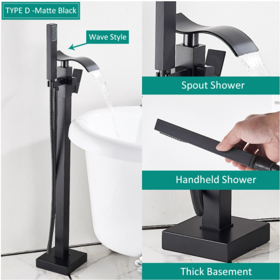 Baterie cada Free standing, Blackswan, Tip Cascada M53, model negru mat, dimensiune 104 cm — imaginea 3