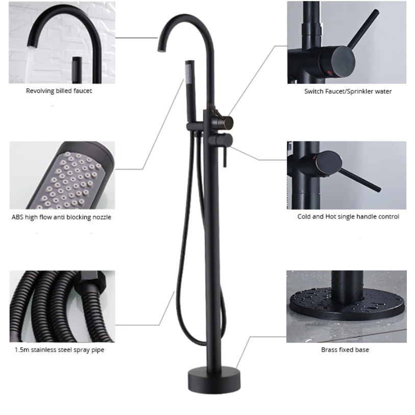 Baterie cada Free standing, Blackswan, Tip M50, model negru mat, dimensiune 117 cm — imaginea 5