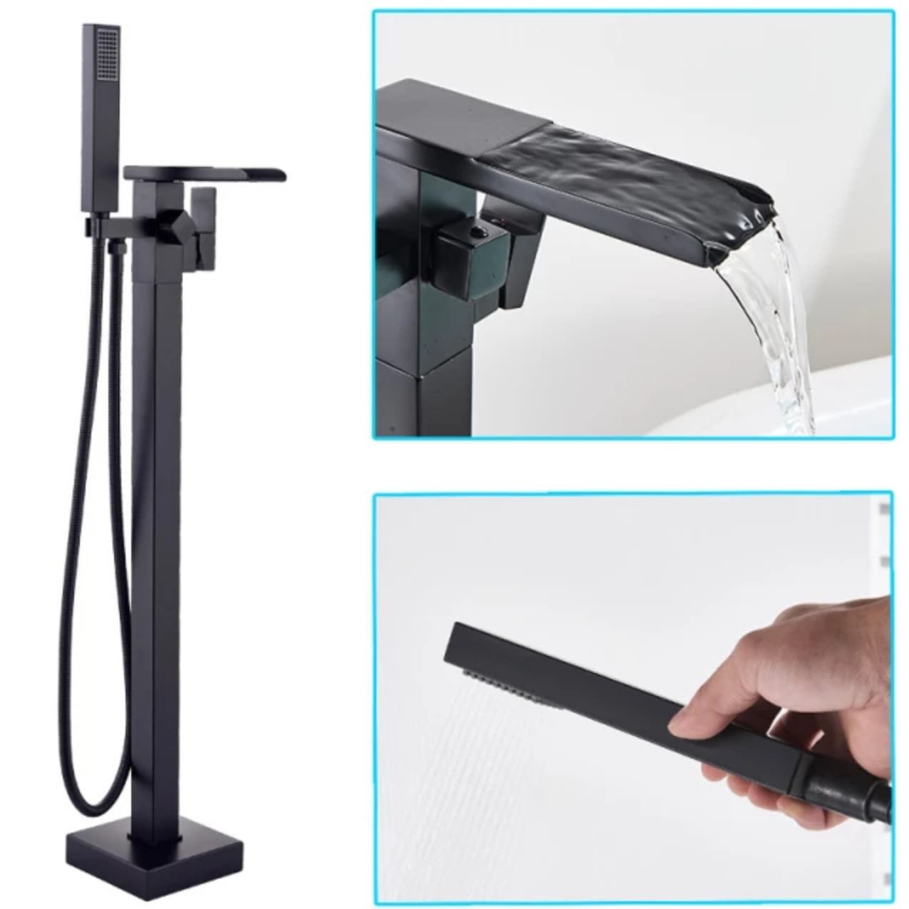 Baterie cada Free standing, Blackswan, Tip Cascada M32, model negru mat, dimensiune 98 cm — imaginea 6