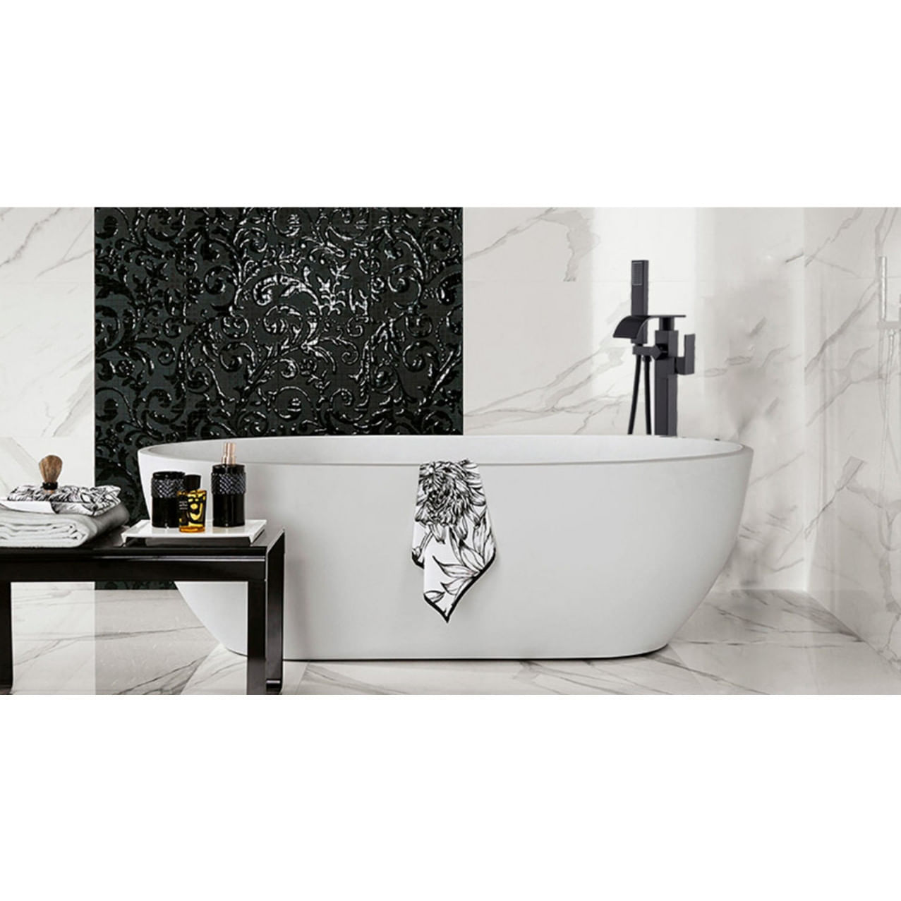 Baterie cada Free standing, Blackswan, Tip Cascada M53, model negru mat, dimensiune 104 cm — imaginea 5