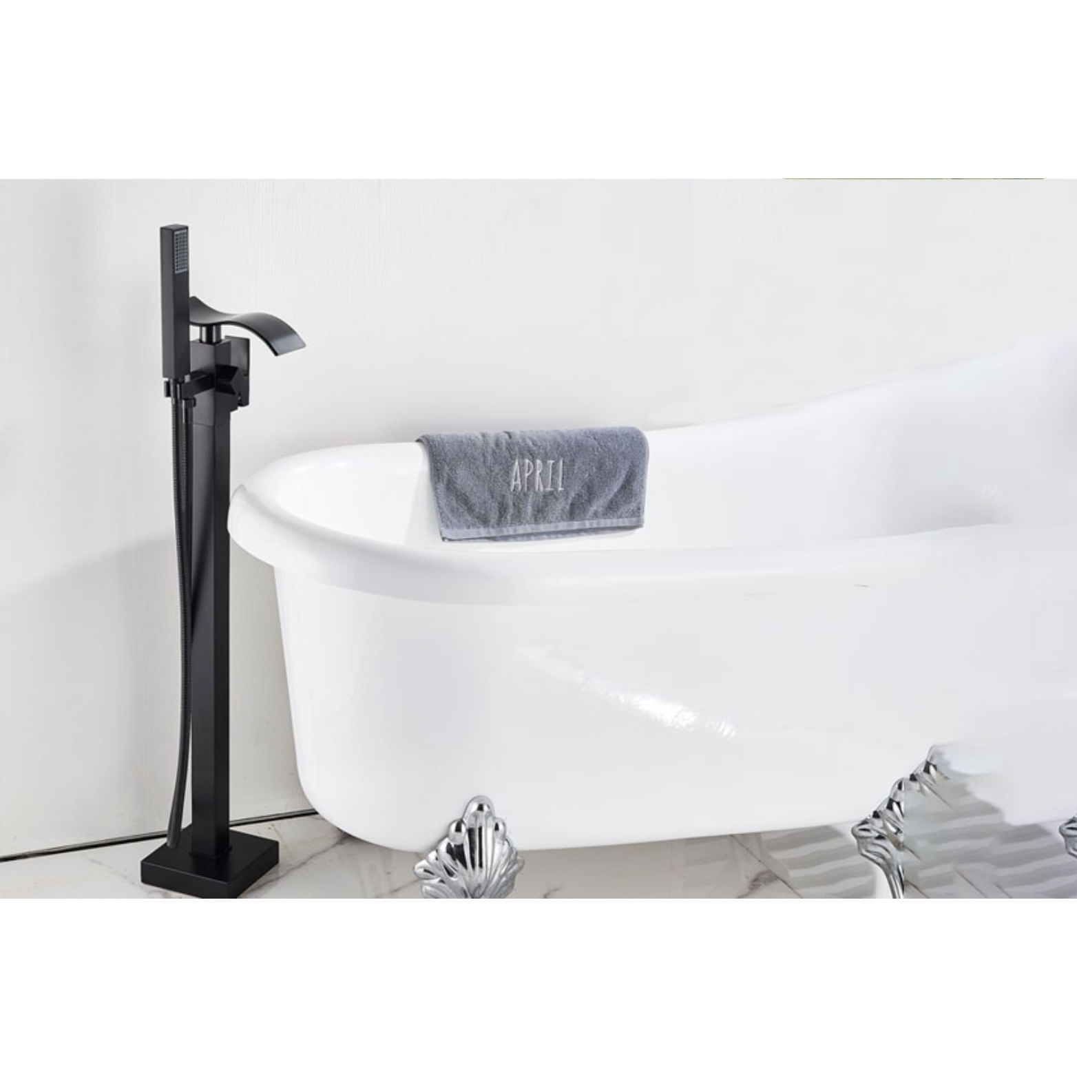 Baterie cada Free standing, Blackswan, Tip Cascada M53, model negru mat, dimensiune 104 cm — imaginea 6