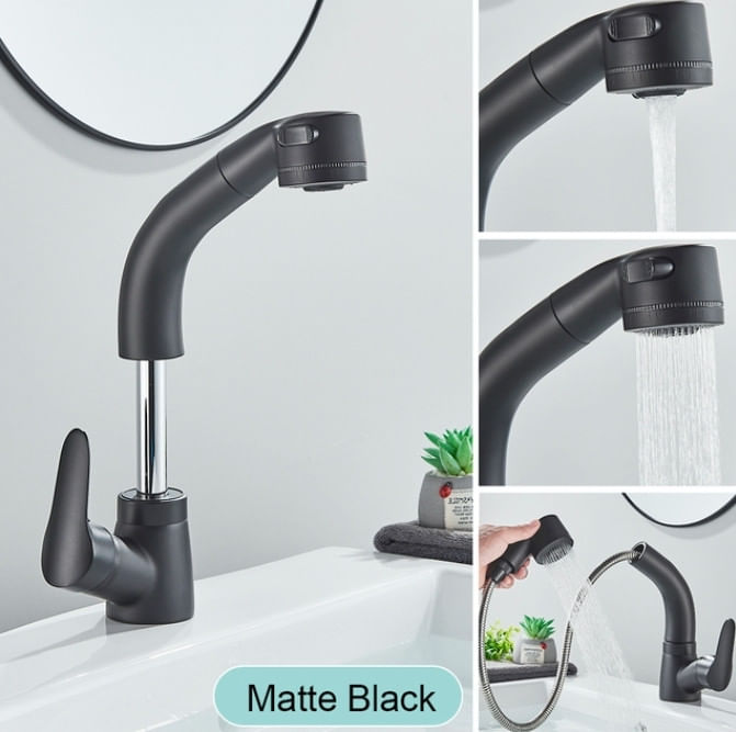 Baterie chiuveta baie, Blackswan, Tip M176, model negru mat cu pipa retractabila, dimensiune 24 cm — imaginea 3